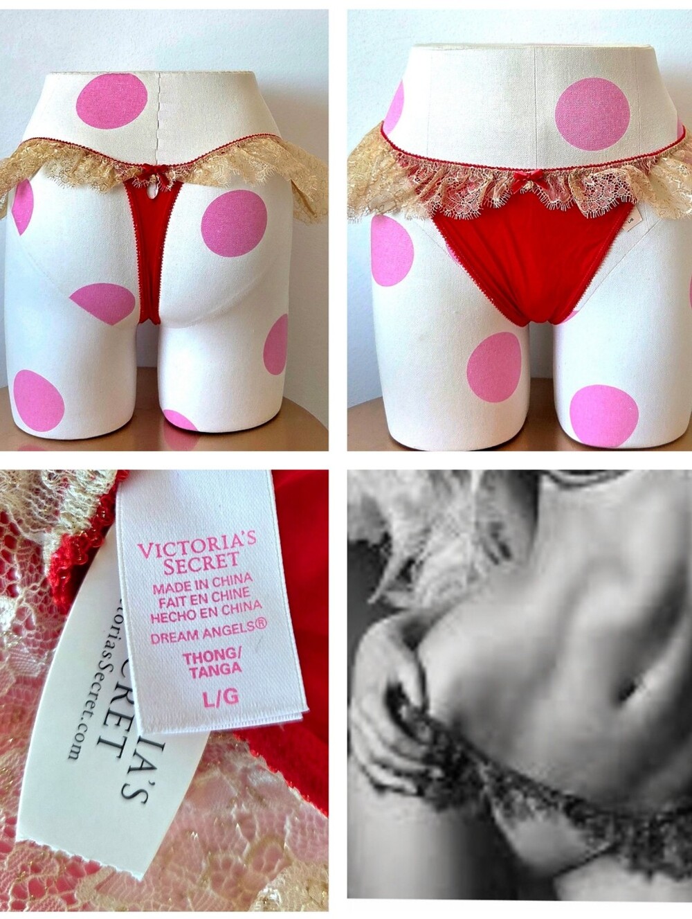 Victoria's Secret Dream Angels VTG Red Chantily Lace Fashionshow Thong Panty NWT
